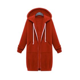 Hooded Long Sleeve Sweater Fleece Long Jacket (Option: Orange-XL)