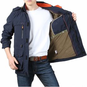 Men's Medium To Long Casual Outdoor Hooded Plus Size Jacket (Option: Blue-3XL)