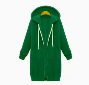 Hooded Long Sleeve Sweater Fleece Long Jacket (Option: Green-M)
