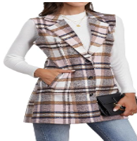 Plaid Waistcoat (Option: Pink-2XL)
