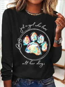 Women's Print Long-sleeved Hoodless Sweatshirt (Option: Black-S)