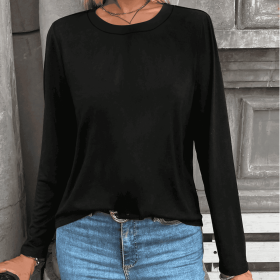 Women's Solid Color Fashionable Casual Home Daily Style Comfortable T-shirt Top (Option: Black-S)