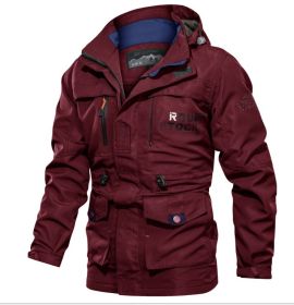 Men's Medium To Long Casual Outdoor Hooded Plus Size Jacket (Option: Red-4XL)