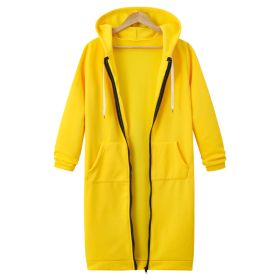 Hooded Long Sleeve Sweater Fleece Long Jacket (Option: Yellow-M)