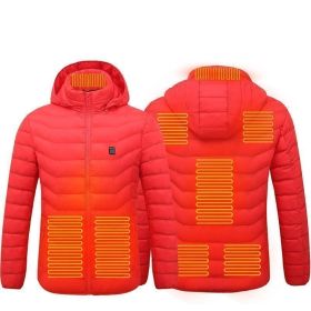 Men Heated Puffer Jacket Electric Heating Coat Insulated Hood Windbreaker 9Heat Zones (Option: Red Zone8-S)
