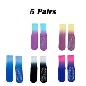 5 Pairs Pilate Grip Socks For Women Girls Anti-Skid Yoga Socks With Grips Hospital Socks Gradients Crew Socks Hospital Socks (Option: Color1-Women)