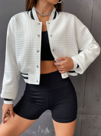 Autumn And Winter Fashion New Color Contrast Long Sleeve Button Elegant Women's Jacket Jacket (Option: White-S)