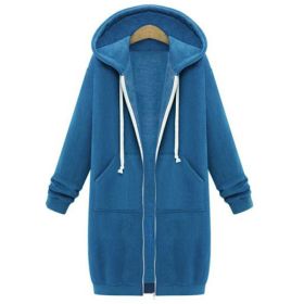 Hooded Long Sleeve Sweater Fleece Long Jacket (Option: Sky Blue-M)
