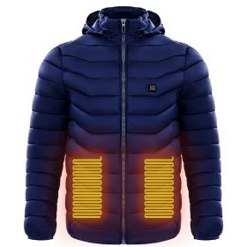 Men Heated Puffer Jacket Electric Heating Coat Insulated Hood Windbreaker 9Heat Zones (Option: Blue-S)
