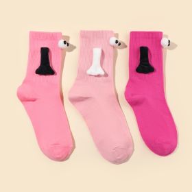 Three Pairs Of Fun And Cute Hand-holding Socks (Color: Pink)