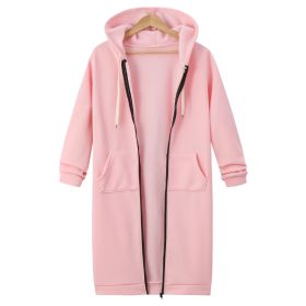 Hooded Long Sleeve Sweater Fleece Long Jacket (Option: Pink-4XL)