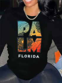 Women's Printed Long Sleeve Hoodless Sweatshirt (Option: Black-S)