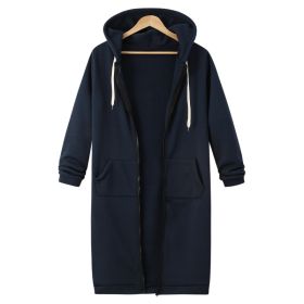 Hooded Long Sleeve Sweater Fleece Long Jacket (Option: Navy Blue-5XL)