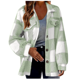 Lamb Fleece Jacket Button Fleece Jacket (Option: Light Green-L)