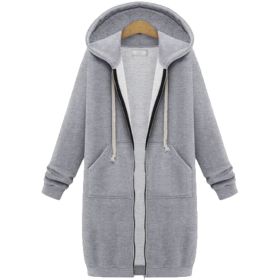 Hooded Long Sleeve Sweater Fleece Long Jacket (Option: Grey-S)