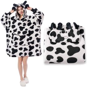 Krifey Wearable Blanket Hoodie, Oversized Sherpa Hooded As Christmas Gifts, Birthday Gifts For Mom Women Girlfriend Men (Option: Black Cow)