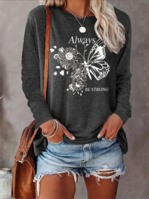 Women's Printed Long Sleeve Hoodless Sweatshirt (Option: Grey-S)