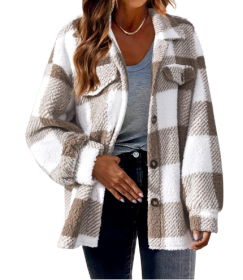 Lamb Fleece Jacket Button Fleece Jacket (Option: Khaki-S)