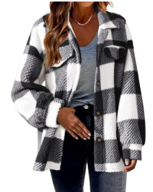 Lamb Fleece Jacket Button Fleece Jacket (Option: Black-S)