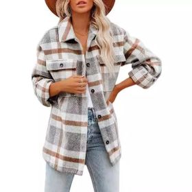 Women's Plaid Buckle Jacket Casual Fashion Long Sleeve Coat (Option: White-S)