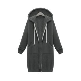 Hooded Long Sleeve Sweater Fleece Long Jacket (Option: Dark Grey-5XL)