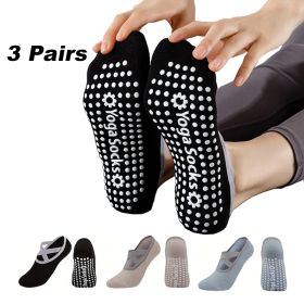 3 Pairs Yoga Socks For Women Non-Slip Grips Straps For Added Balance And Stability Ideal For Pilates Pure Barre Ballet Dance Barefoot Workout (Option: Women-Pink purple green)