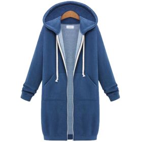 Hooded Long Sleeve Sweater Fleece Long Jacket (Option: Blue-5XL)