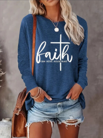 Women's Printed Long Sleeve Hoodless Sweatshirt (Option: Blue-S)
