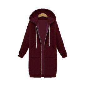 Hooded Long Sleeve Sweater Fleece Long Jacket (Option: Dark Red-XL)
