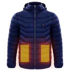 Men Heated Puffer Jacket Electric Heating Coat Insulated Hood Windbreaker (Option: Blue-3XL)
