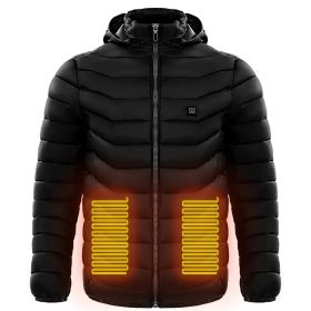 Men Heated Puffer Jacket Electric Heating Coat Insulated Hood Windbreaker (Option: Black-3XL)
