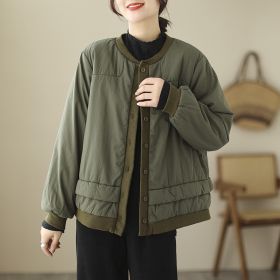 Retro Cotton Padded Thickened Cotton-padded Jacket Short Coat (Option: Green-L)