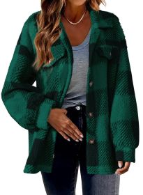 Women's Fashion Jacket Button Plush Coat (Option: Green-5XL)