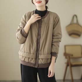 Retro Cotton Padded Thickened Cotton-padded Jacket Short Coat (Option: Khaki-3XL)