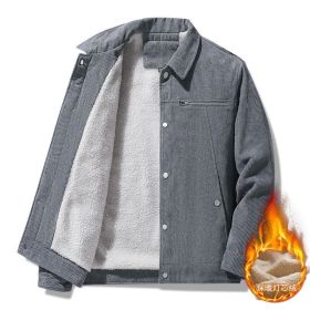 Winter Slim Retro Lapels Thick Corduroy Jacket (Option: Gray-4XL)
