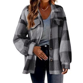 Women's Fashion Jacket Button Plush Coat (Option: Gray-5XL)