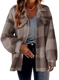 Women's Fashion Jacket Button Plush Coat (Option: Brown-5XL)
