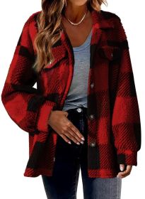 Women's Fashion Jacket Button Plush Coat (Option: Red-4XL)
